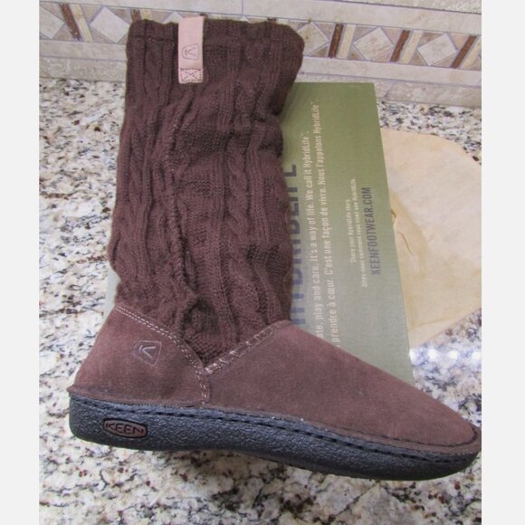 NEW KEEN TALL BOOTS BROWN, SUEDE, KNIT WOMENS - Picture 1 of 7